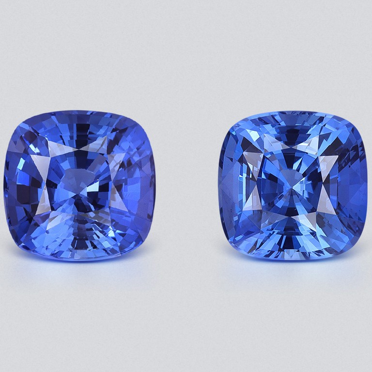Pair of Intense Blue sapphires in cushion cut 5.59 carats