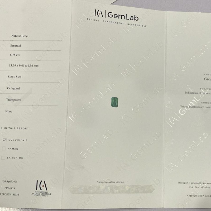 Emerald - 6.78 ct - (ICA GemLab)